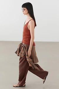 Textured cotton blend strappy top