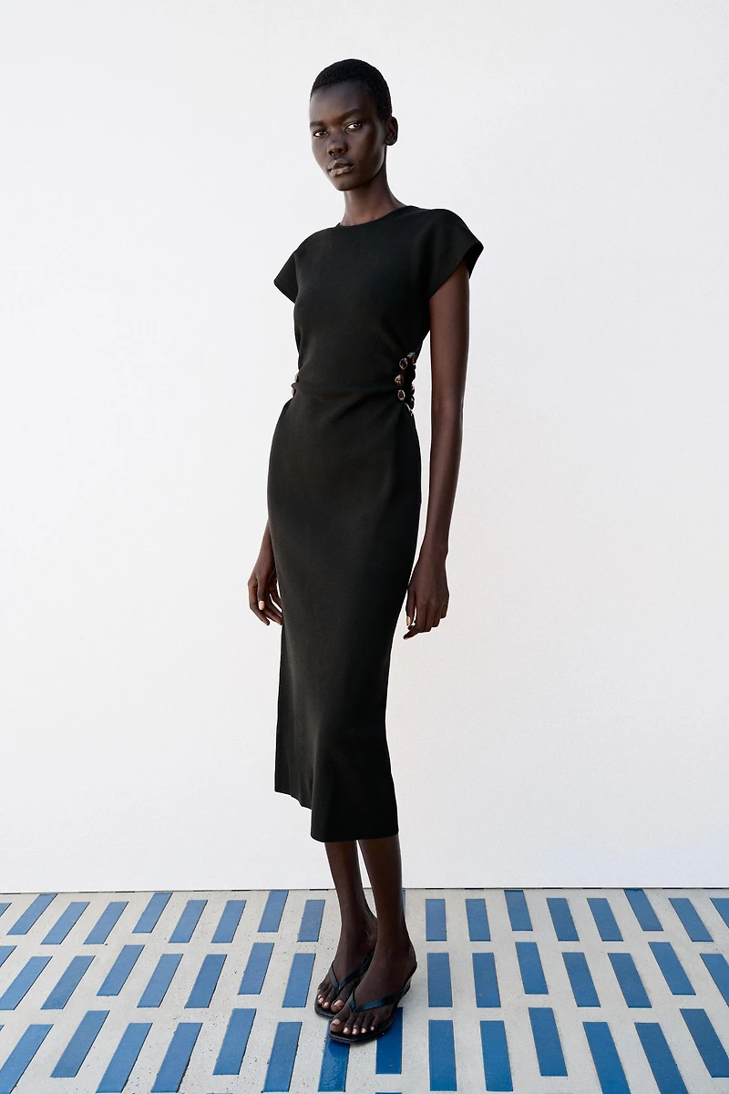 BEADED CUT-OUT KNIT DRESS