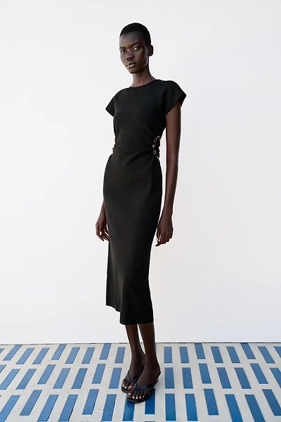 BEADED CUT-OUT KNIT DRESS