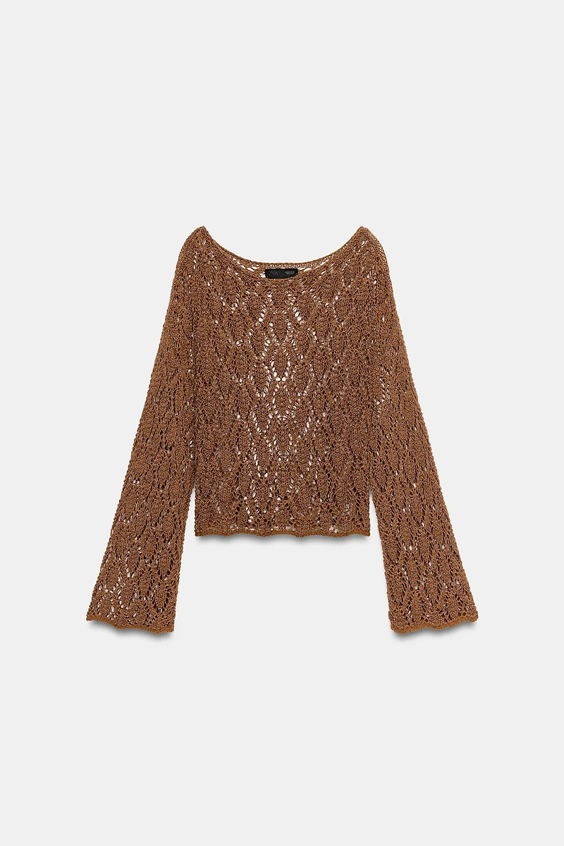 PULL EN MAILLE AJOURÉE À MANCHES ÉVASÉES