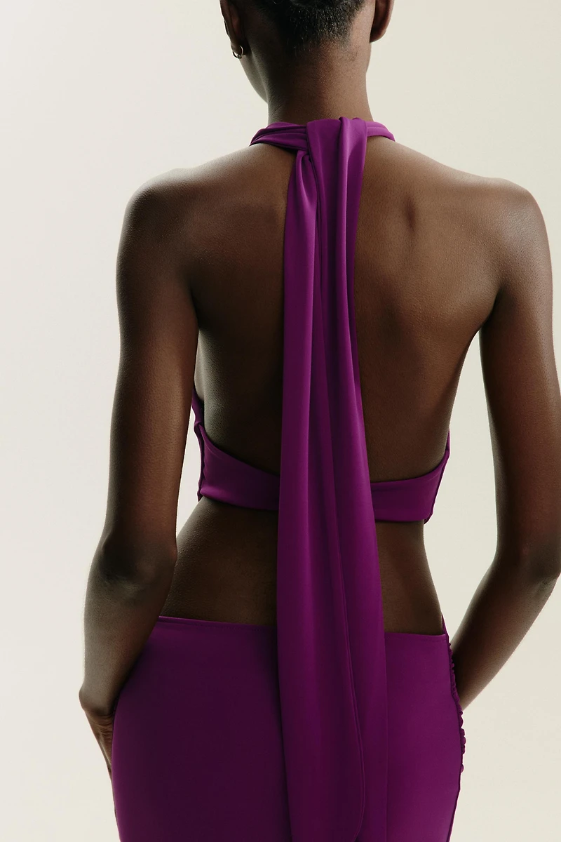 GATHERED HALTER MAXI DRESS