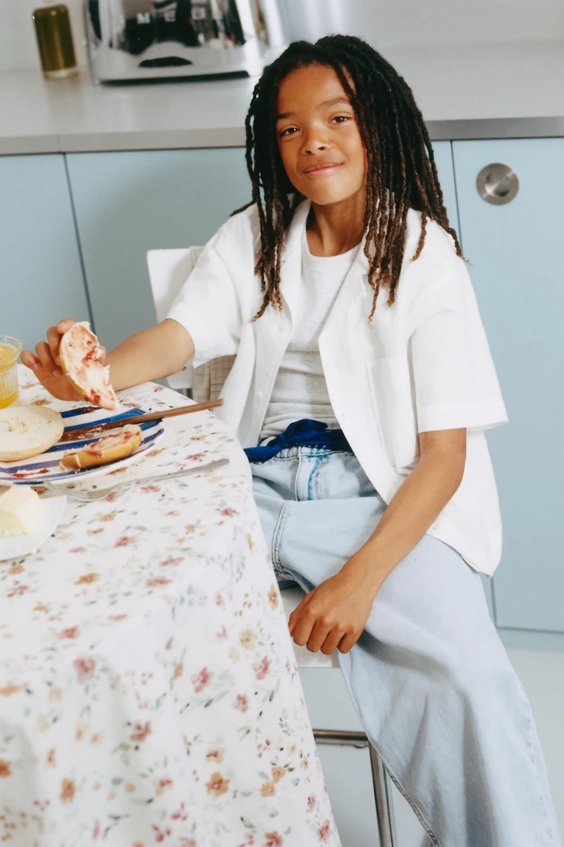 LINEN AND COTTON SPREAD COLLAR SHIRT