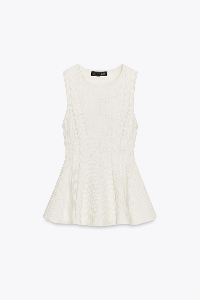 Shop Zara CABLE KNIT PEPLUM TOP at Beverly Center in Los Angeles, CA