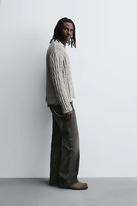 DISTRESSED BRAIDED TEXTURED POLO SHIRT