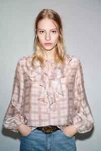 PLAID RUFFLED BLOUSE