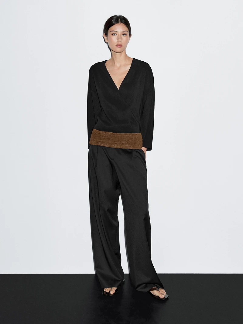 Plaited split suede leather sash belt