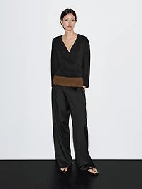 Plaited split suede leather sash belt