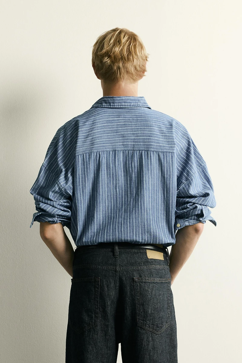 LIGHTWEIGHT STRIPED DENIM POLO SHIRT