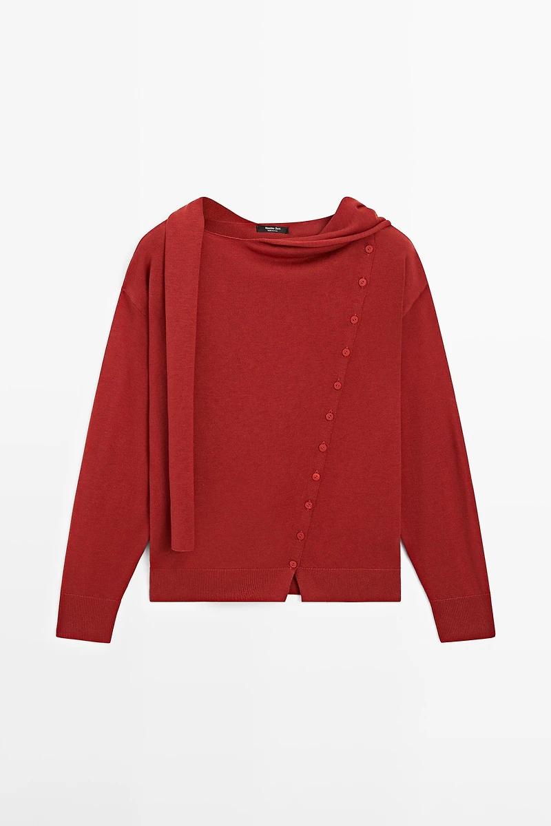 Cardigan with buttoned scarf detail