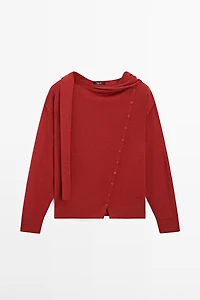 Cardigan with buttoned scarf detail