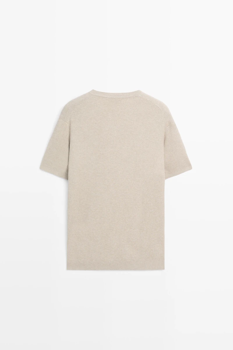 Short sleeve knit cotton blend sweater