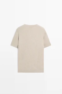Short sleeve knit cotton blend sweater