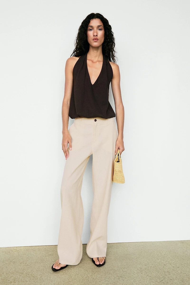 Linen blend relaxed fit pants