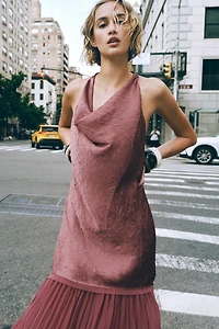 PLEATED COMBINATION MIDI DRESS