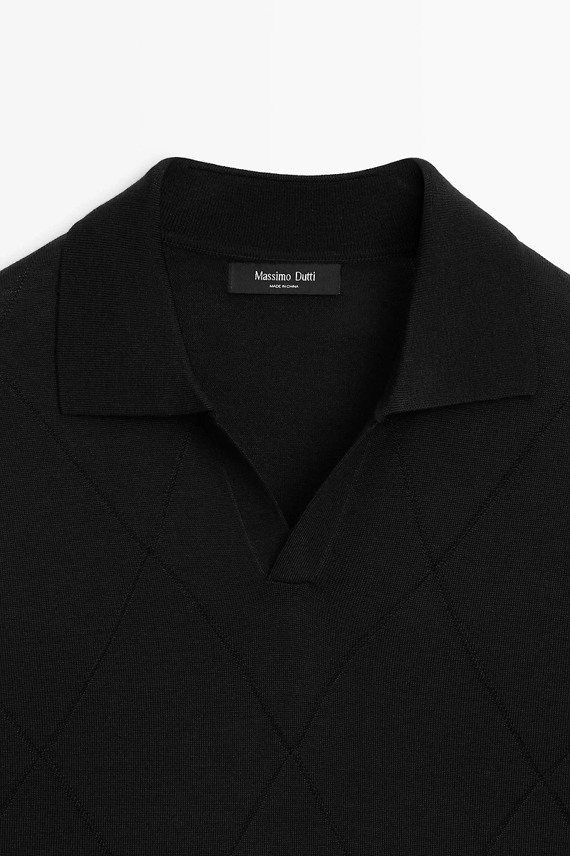 Argyle knit polo sweater