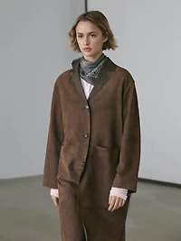 Manteau long en cuir finition daim