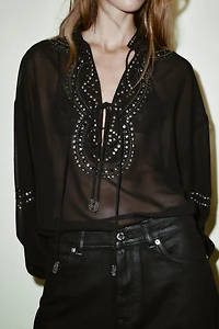 SEMI-SHEER BEADED BLOUSE