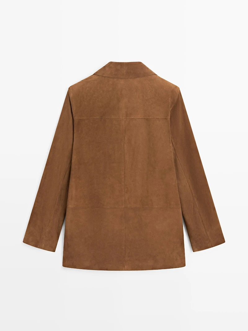 100% suede leather blazer with lapel collar