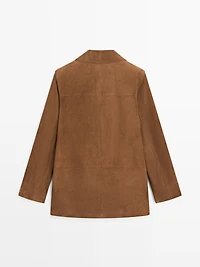 100% suede leather blazer with lapel collar
