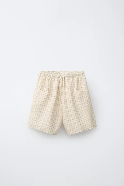 100% LINEN PLAID SHORTS