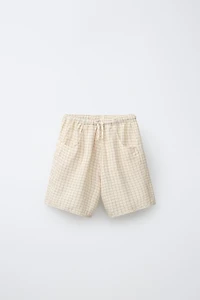 100% LINEN PLAID SHORTS
