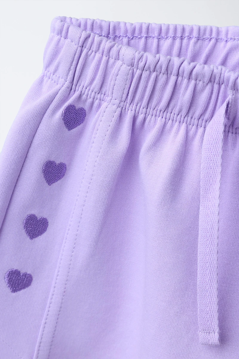 INTERLOCK PLUSH EMBROIDERED HEART SHORTS
