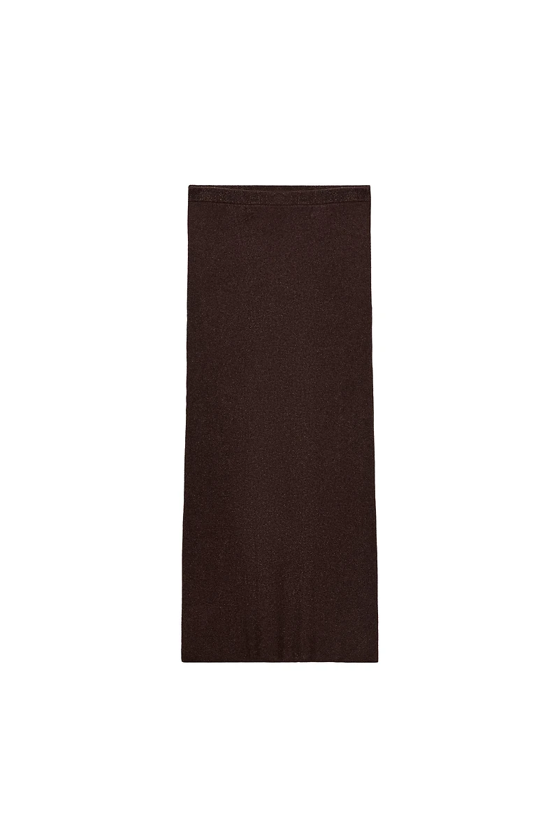 METALLIC THREAD RIB KNIT MIDI SKIRT