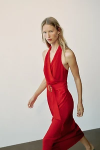 BELTED WRAP MIDI DRESS