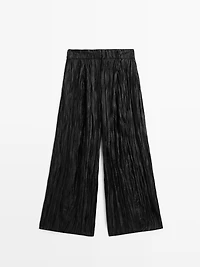 Creased pleated-effect wide-leg trousers