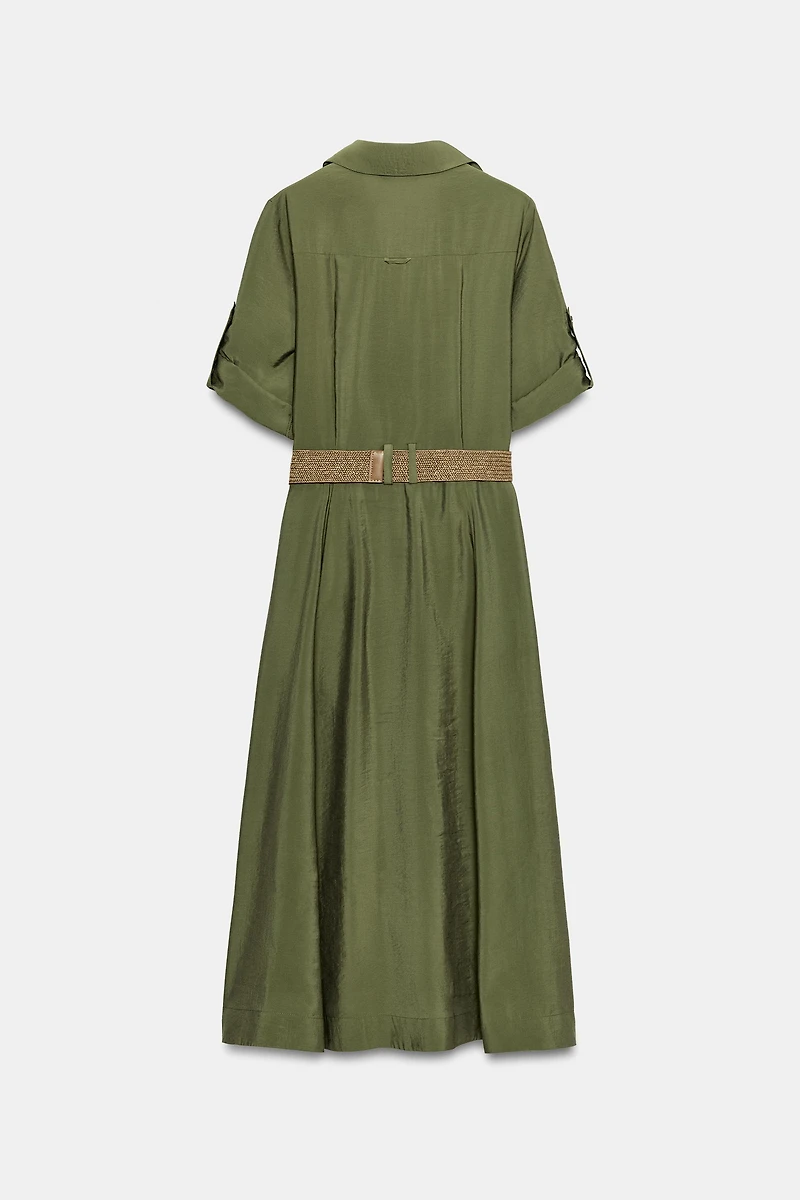 BELTED MIDI SHIRT DRESS