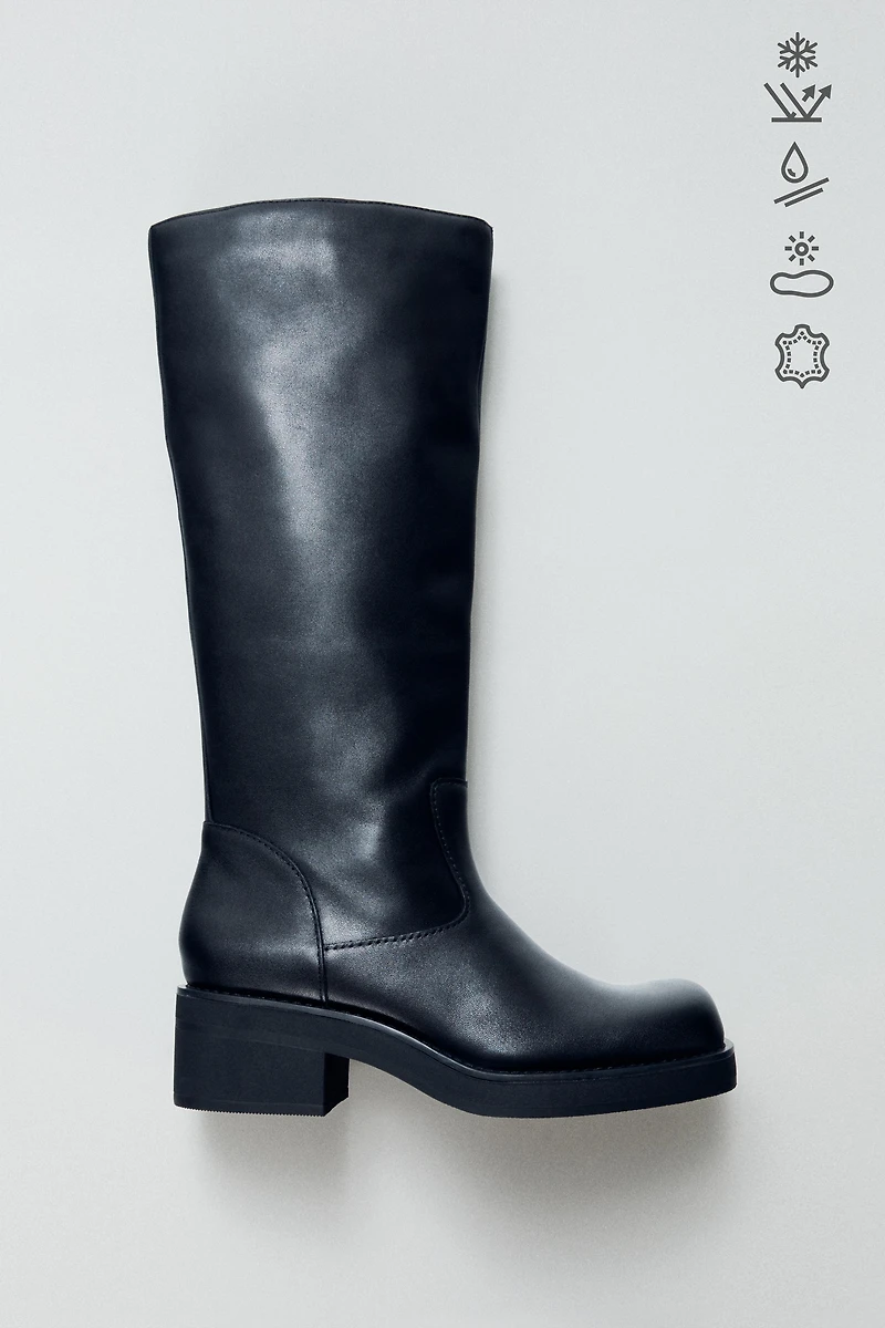LOW HEEL WATER REPELLENT LEATHER BOOTS