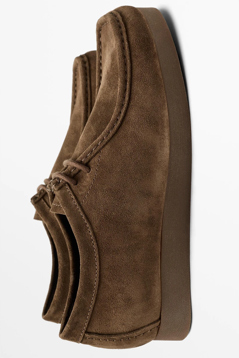 Split suede leather moc toe shoe
