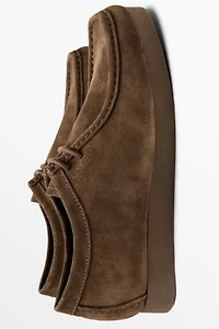Split suede leather moc toe shoe