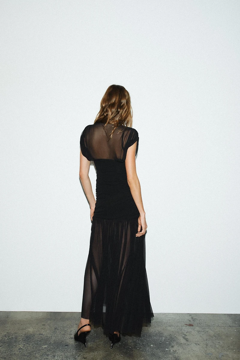 COMBINED DRAPED MIDI DRESS