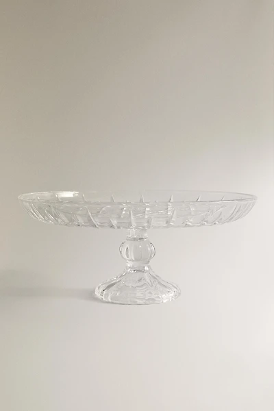 RAISED GLASS SERVING DISH WITH DIAMOND DESIGN