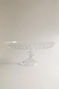 RAISED GLASS SERVING DISH WITH DIAMOND DESIGN