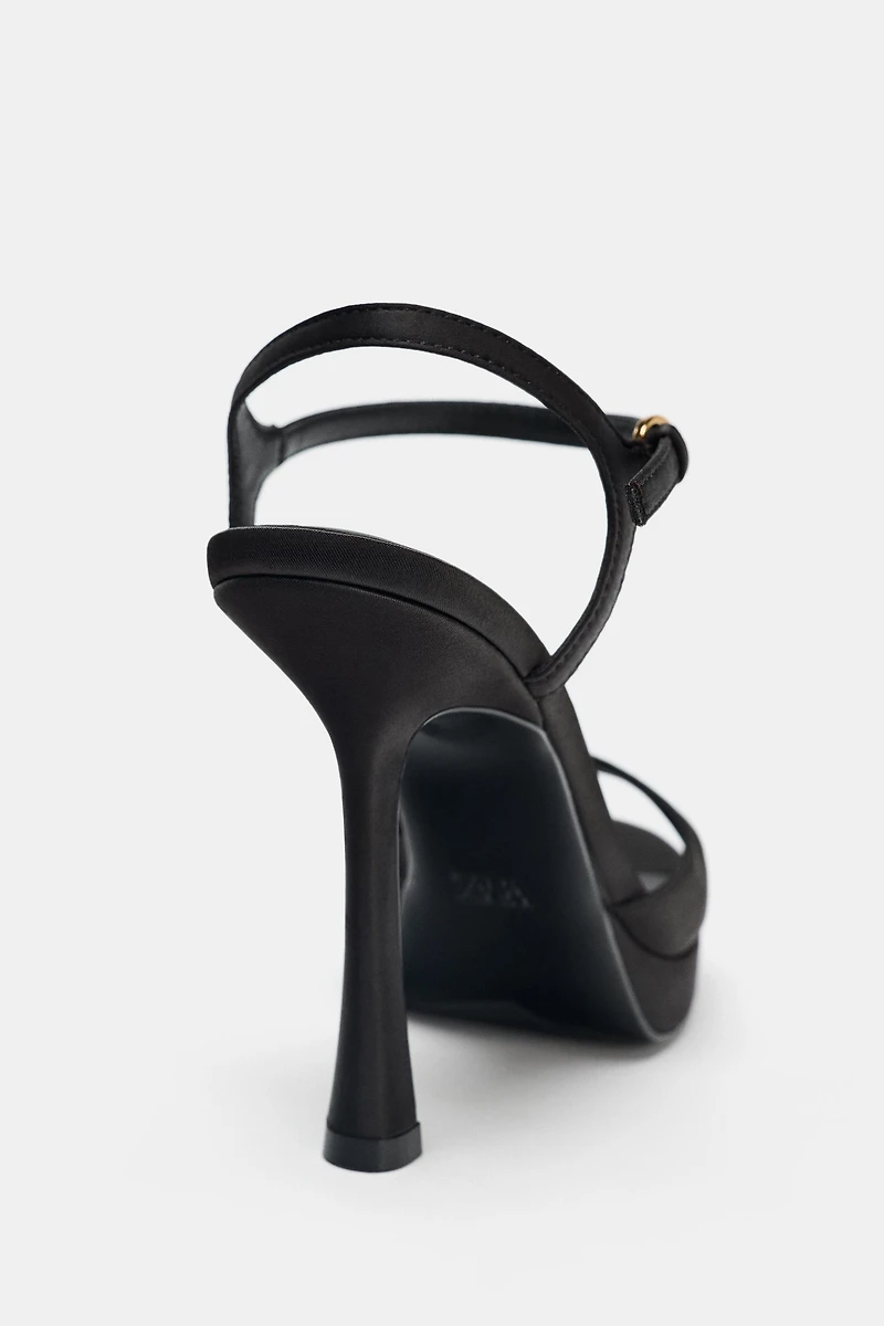 SATIN-EFFECT HEELED SANDALS