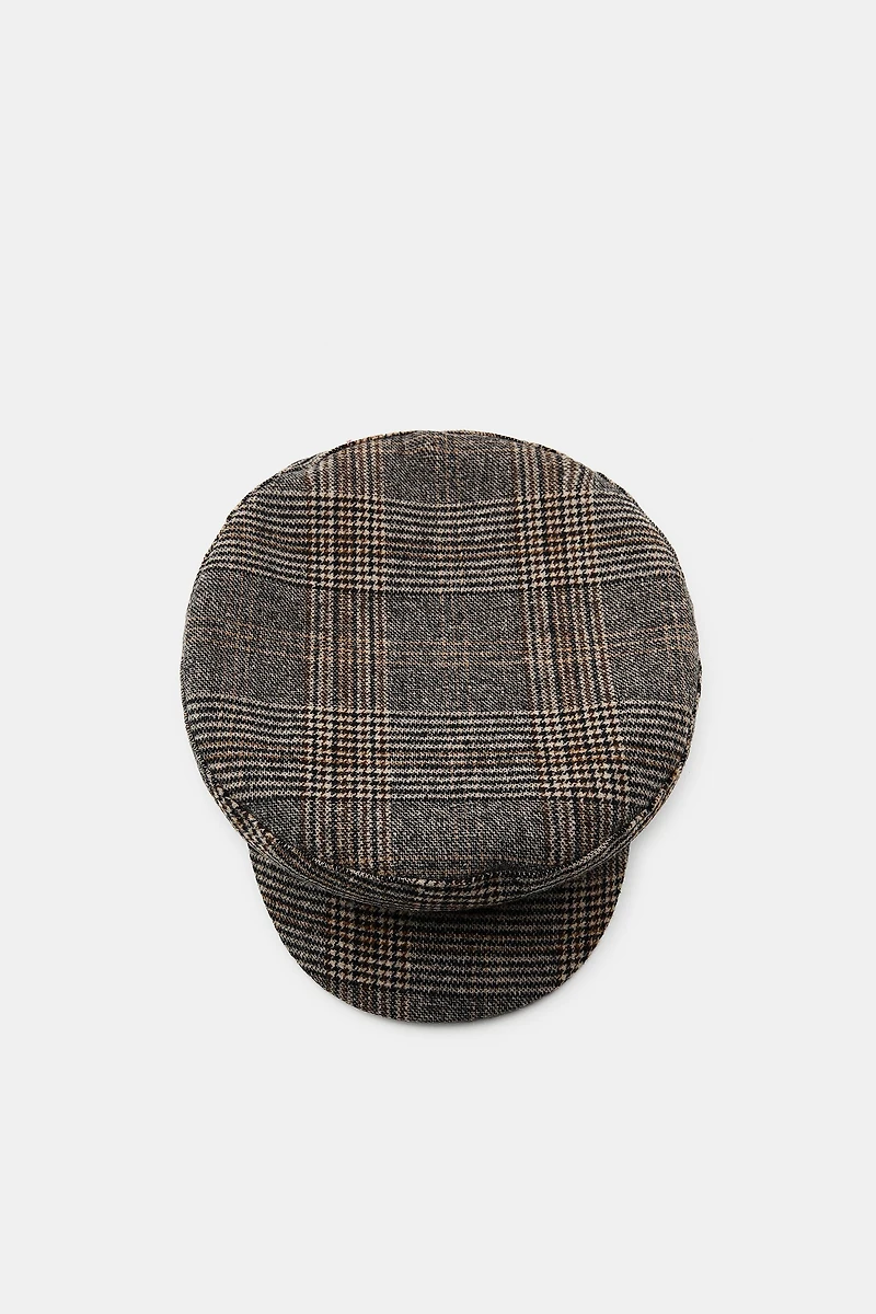 WOOL BLEND PLAID NAUTICAL CAP