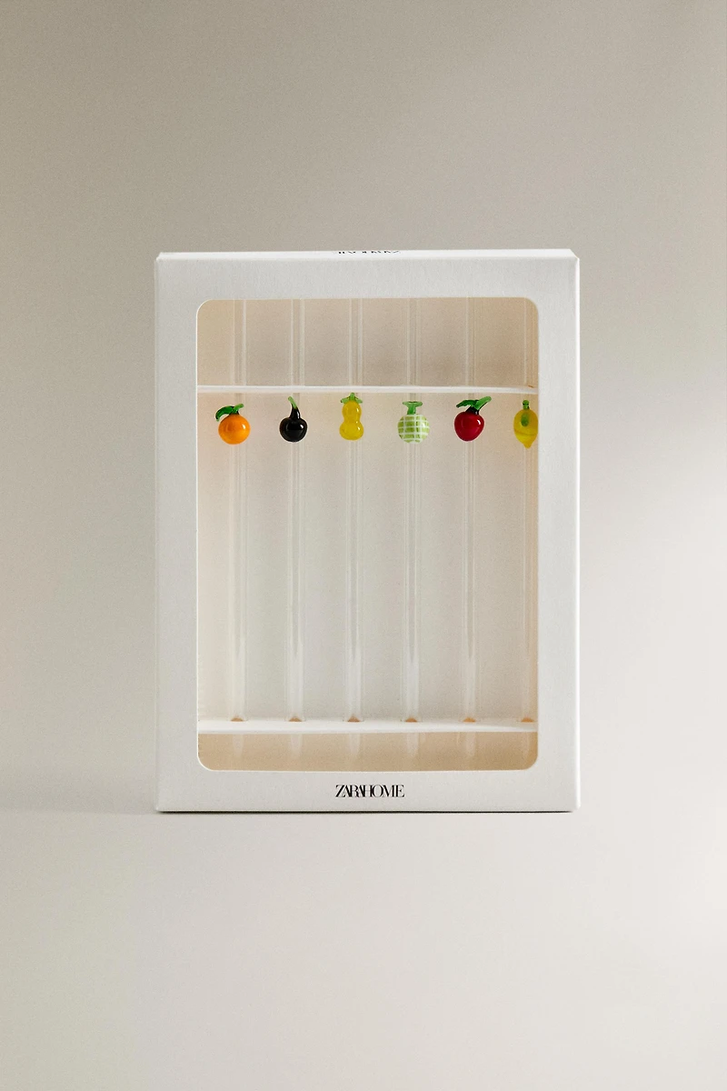 SET OF GLASS STRAWS WITH FRUIT FIGURES (SET OF 6)