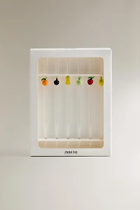 SET OF GLASS STRAWS WITH FRUIT FIGURES (SET OF 6)
