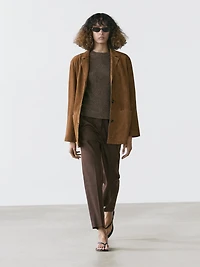 100% suede leather blazer with lapel collar