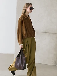 Blouson bomber court cuir daim
