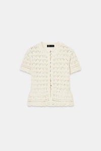 SHORT SLEEVE POINTELLE CARDIGAN