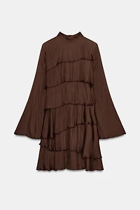 SATIN EFFECT RUFFLED SHORT DRESS