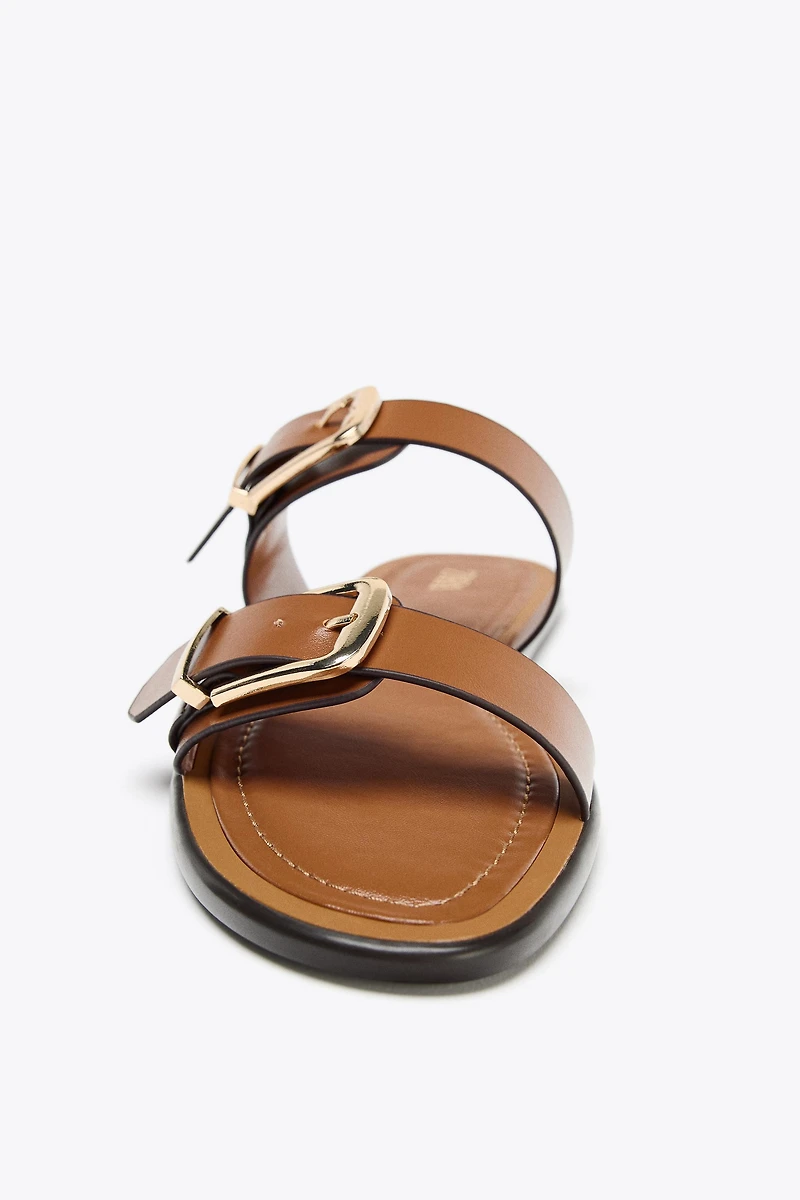 FLAT DOUBLE STRAP BUCKLE SANDALS