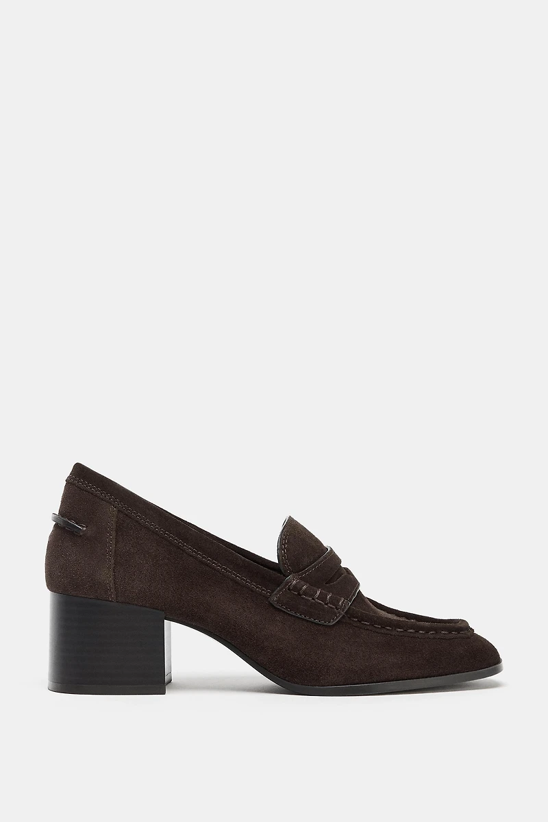SPLIT SUEDE HEEL LOAFERS