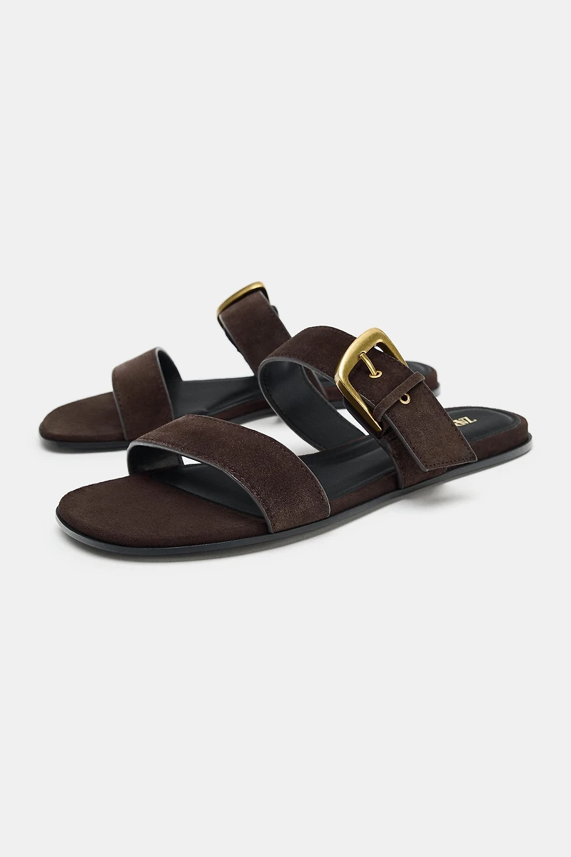 SUEDE FLAT SANDALS WITH BUCKLE