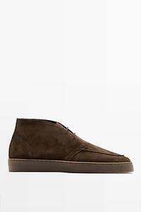 Split suede moc toe ankle-boot shoe