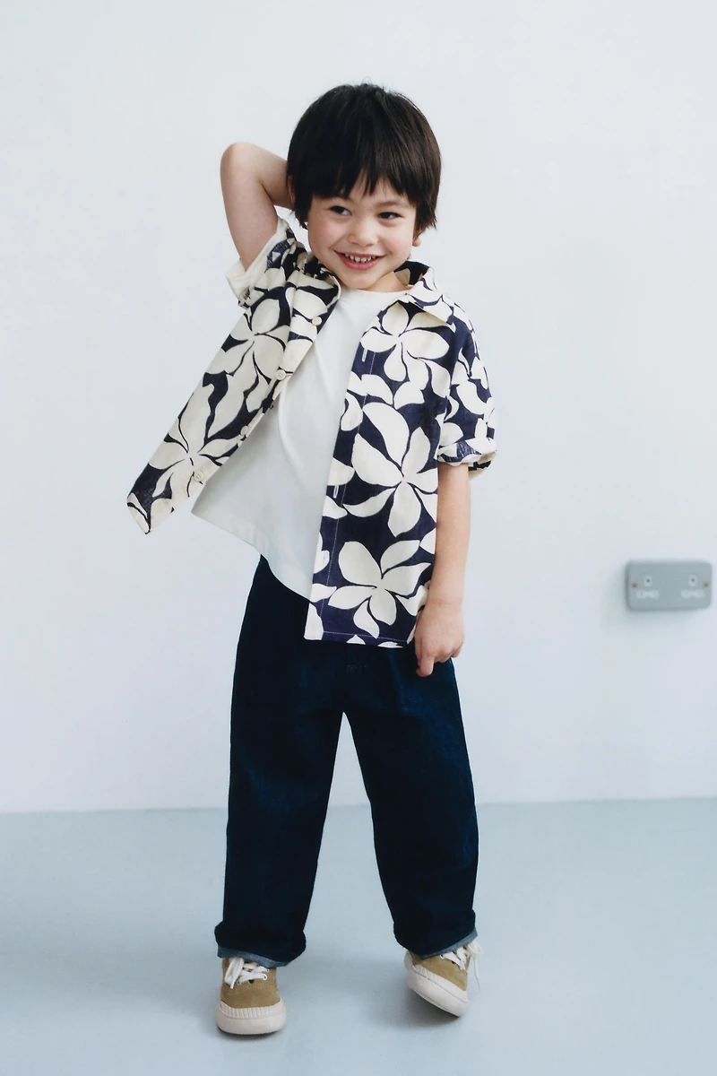 CHEMISE IMPRIMÉE FLEURS AVEC COTON ET LIN