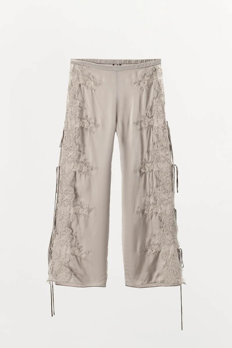 SATIN EFFECT LACE PANTS WITH VENTS